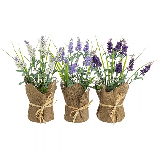 Pack 3 Plantas Artificial Lavanda Poliester con Tela de Saco