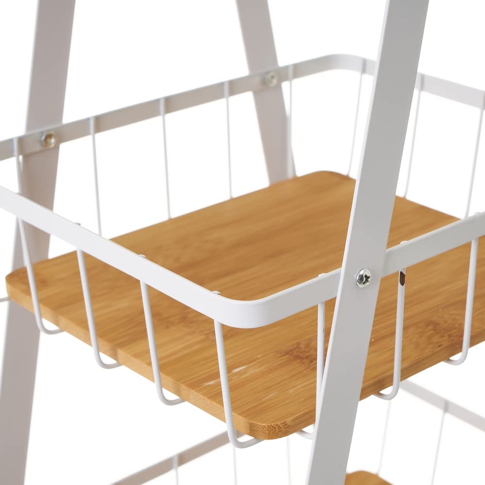 Estantería con 3 cestas de bambú y Metal Blanca de 30x20x60 cm