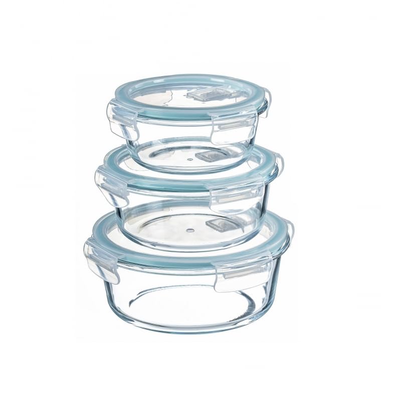 DAMDAM GO - Set de 3 fiambreras de Cristal con Tapa - herméticos antifugas para Horno microondas congelador y lavavajillas