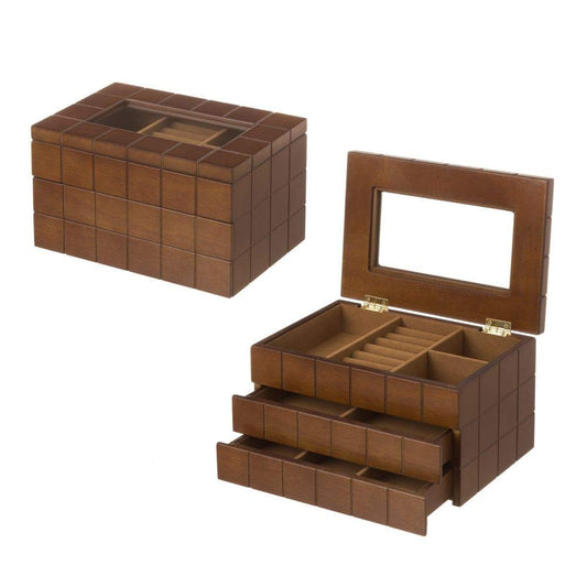 Joyero de madera con 2 cajones, color marrón moderno para dormitorio Bretaña