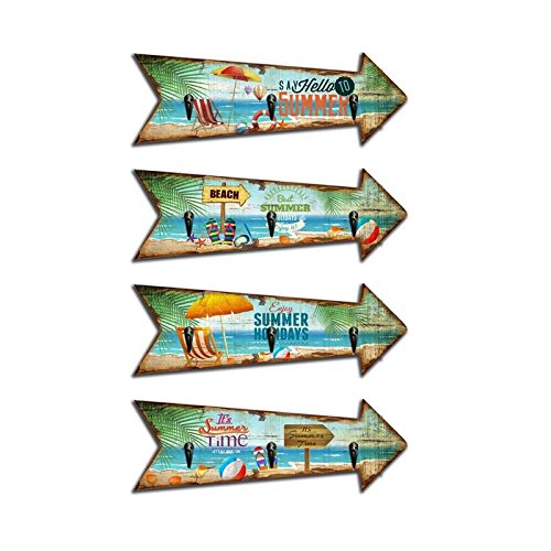 Set 4 Cuadro de Pared Madera Perchero Vintage Summer 30x10 cm