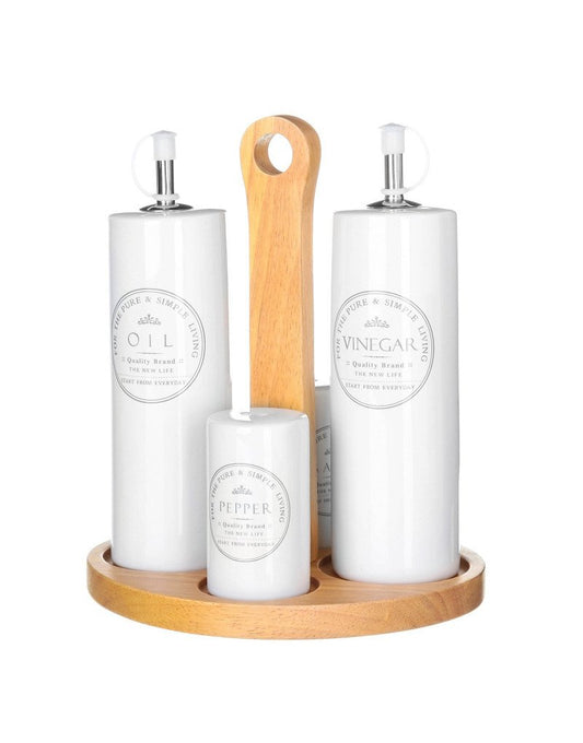 Salero pure living stoneware 15 x 11,50 x 8 cm con agarrador de madera de roble.