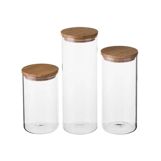 Pack 3 Tarro borosilicato Cristal con Tapa de bambú