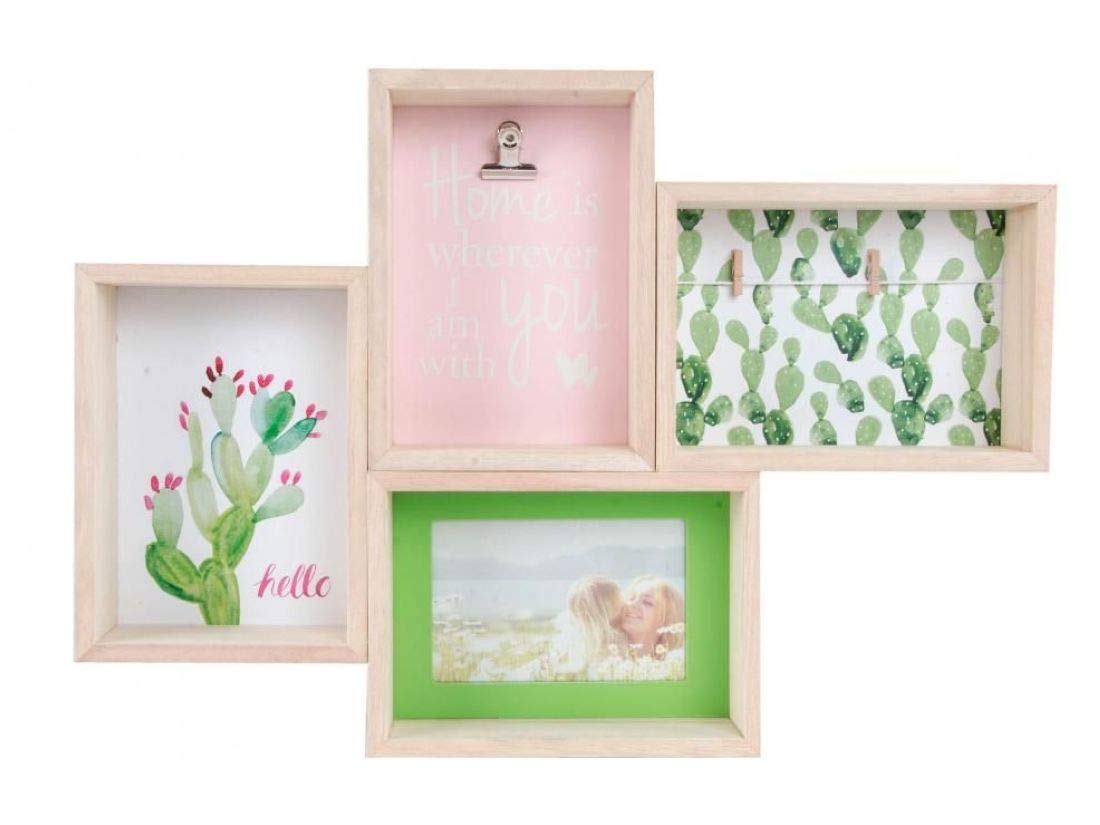 Estanteria portafotos de pared madera cactus .
