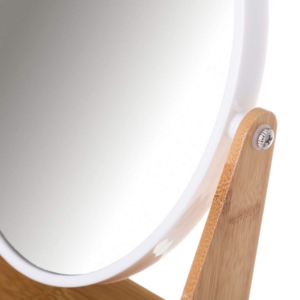 Espejo de 2 aumentos Blanco de bambú nórdico para Cuarto de baño Fantasy