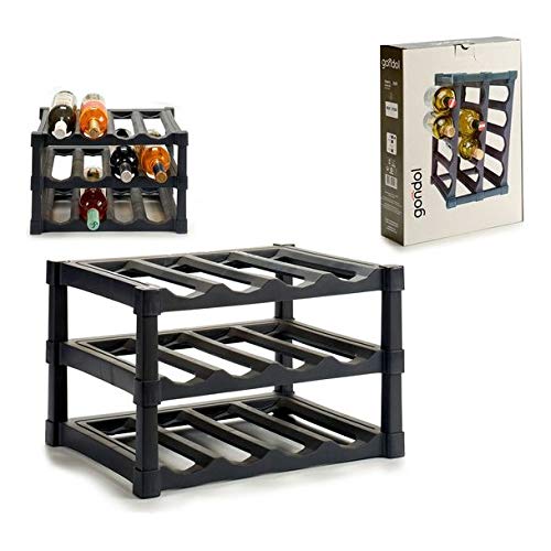 Botellero 12 Botellas negro plastico 30x39x25 cm