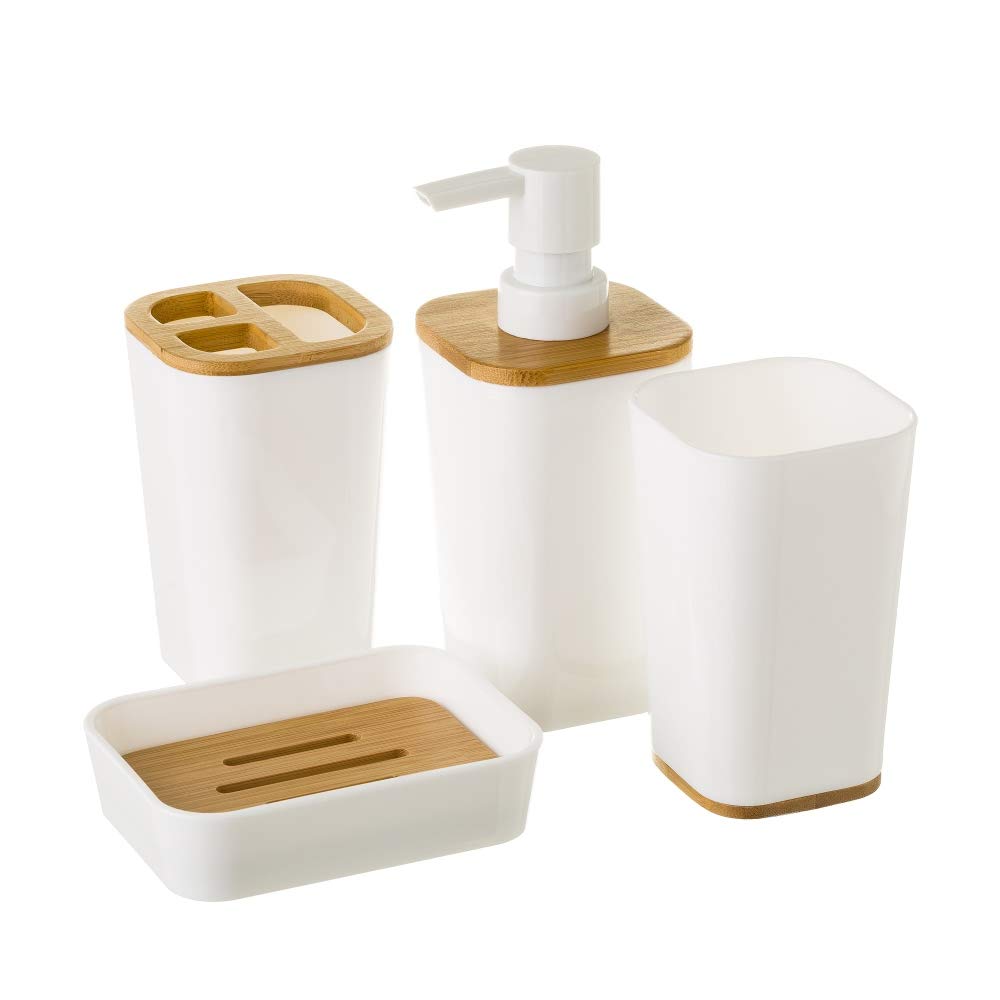 Dispensador y portacepillos de baño Blanco de plástico nórdico para Cuarto de baño Vitta