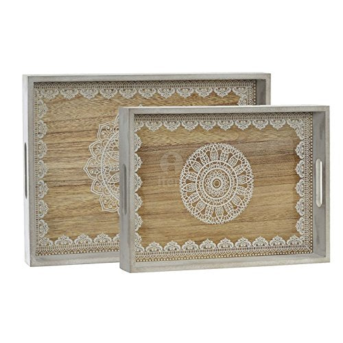 Set de 2 Bandeja Madera Mandala Natural