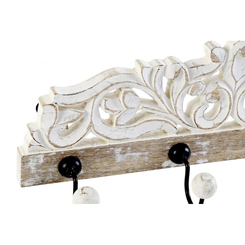 Perchero de Pared Mango Madera Tallado Metal 4 colgadores