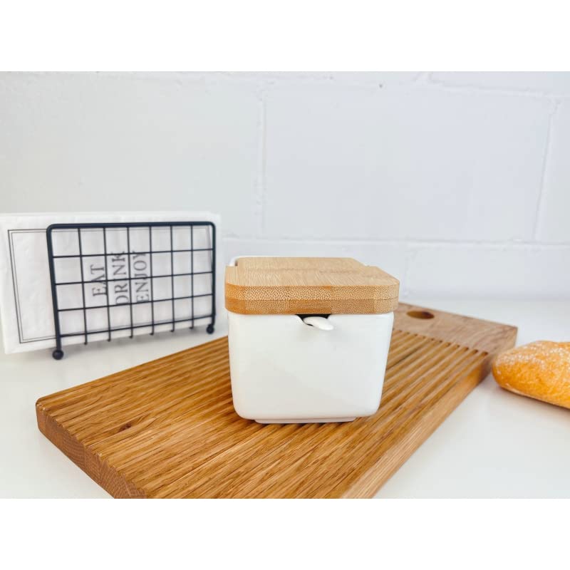 Salero Cocina Negro Ceramica con Tapa Madera para Cocina Factory