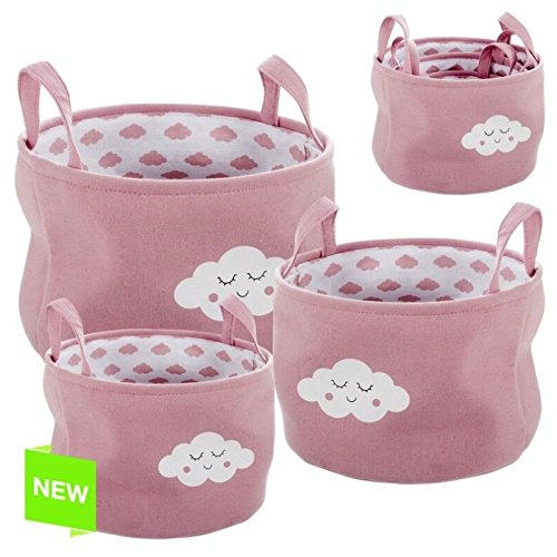 Juego de 3 cestos organizador redondos rosa nubes .