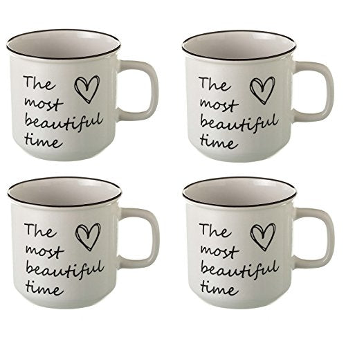 Taza mug romántica blanca de cerámica para cocina Fantasy (Set de 4 tazas)