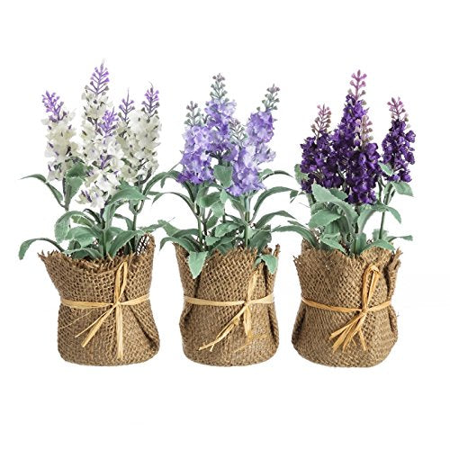 Pack 3 Plantas Artificial Lavanda Poliester con Tela de Saco