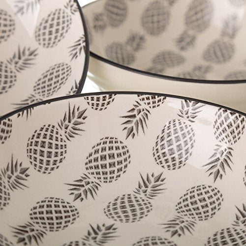 Pack 4 plato piña gris mini porcelana .