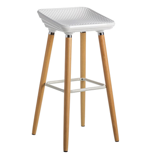 Taburete alto de madera de haya con asiento blanco de ABS