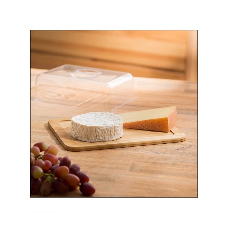 Bandeja Bambu Queso Quesera Aperitivos para Servir con Tapa metacrilato 24x18,5x6,6 cm (Rectangular)