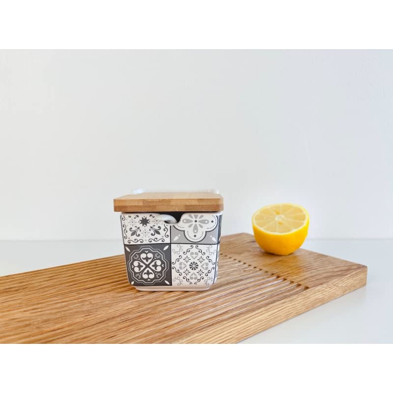 Salero de Cocina de Cerámica con Tapa de Madera Diseños Originales Mosaico Bicolor