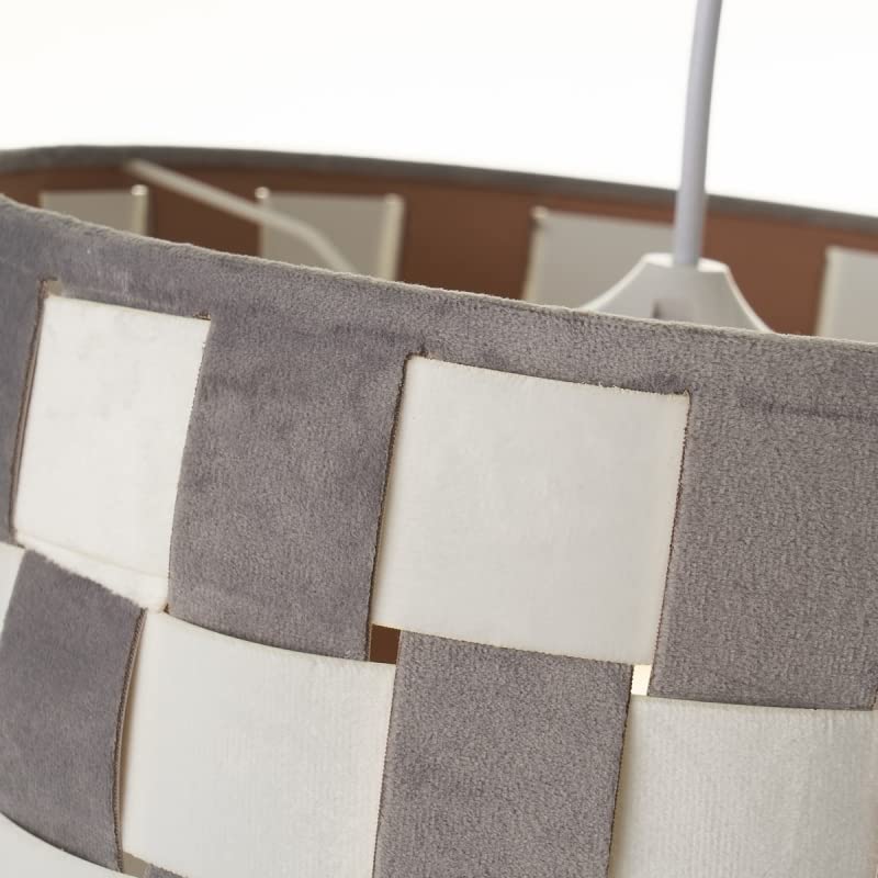 Lámpara de Techo Trenzada de Terciopelo y PVC Blanca y Gris de Ø 30x20 cm