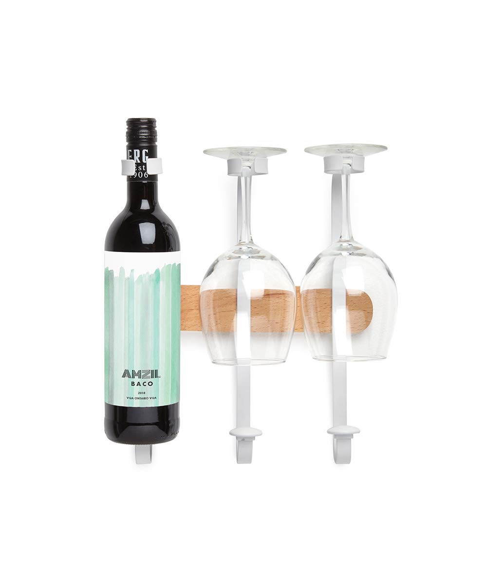 Botellero (Madera de Haya, 26,6 x 8,5 x 29,8 cm), Color Blanco y Natural