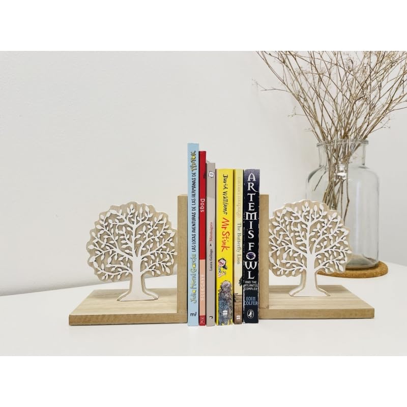 DAMDAM GO - Sujetalibros Decorativo Arbol de La Vida Madera Estilo Nórdico 2 Unidades
