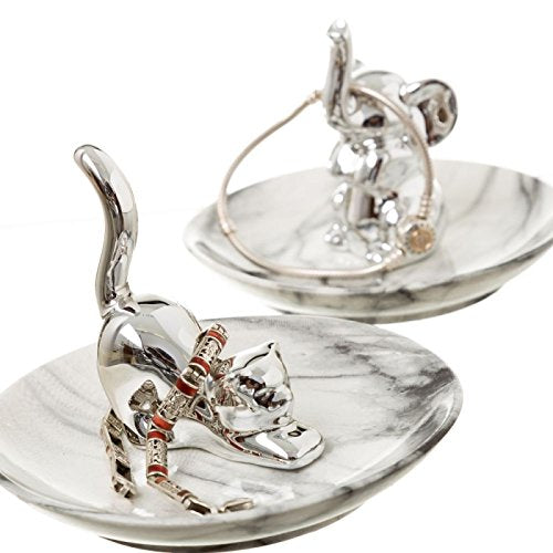 Plato joyero plata gato y elefante stoneware - Set 2 pieza
