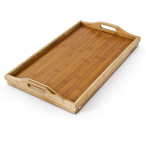 Bandeja para Cama de bambú, mesita con Patas Plegables, Natural, 50 x 30 x 22 cm