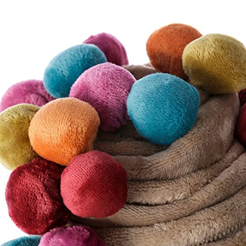 MANTA SOFA MICROFIBRA CON 20 POM POM MULTICOLOR (BEIGE)