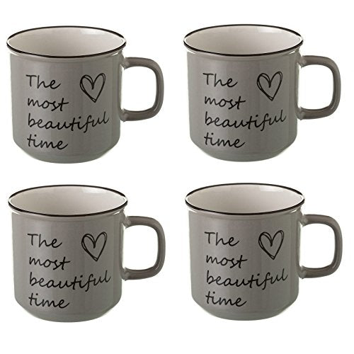 Taza mug romántica gris de cerámica para cocina Bretaña (Set de 4 tazas)