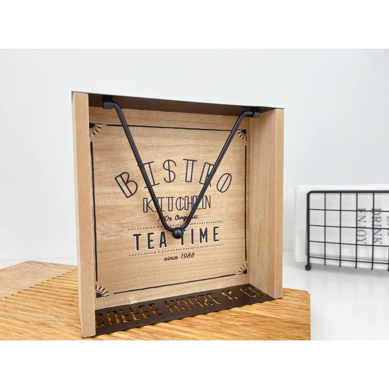 Servilletero Madera Metal Negro para Cocina 21 x 21 x 5 cm