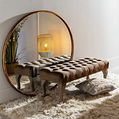 Banqueta capitoné tapizada de Terciopelo y de Madera clásica marrón de 99x38x40 cm