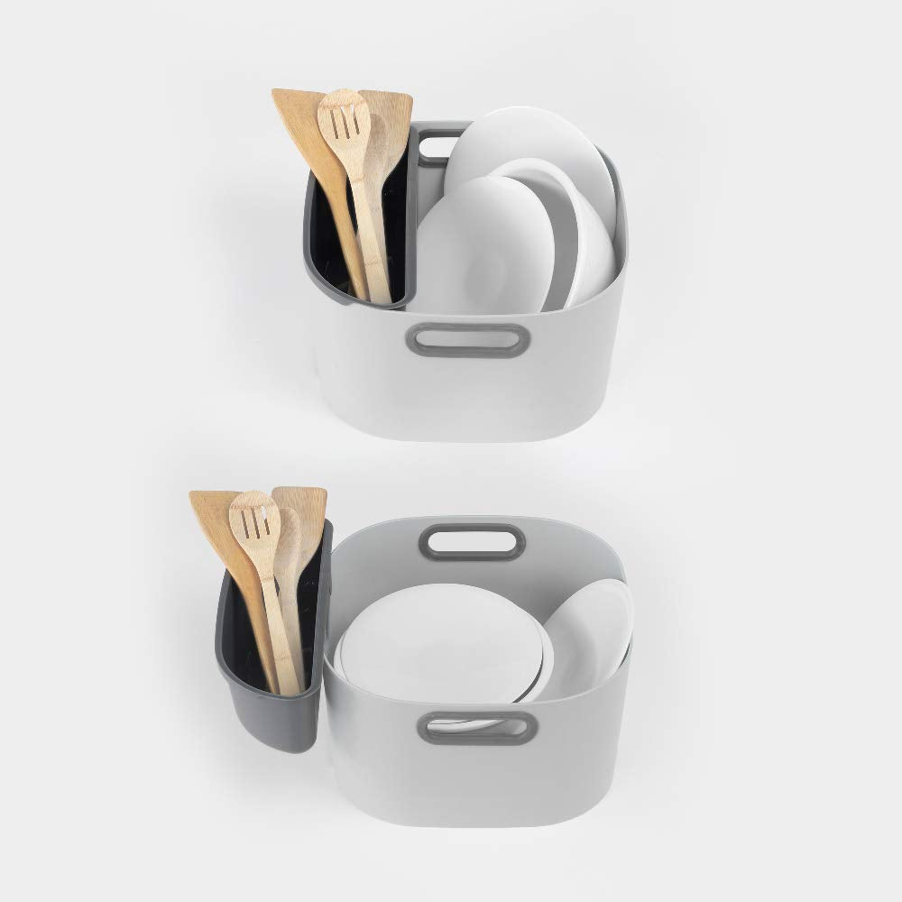 Barreño - Accesorio Multiuso - 31 x 31 x 17, 5 cm - Colección Rengo - 9 litros de Capacidad - Ideal para Hogar, Camper o Coche - Blanco y Gris