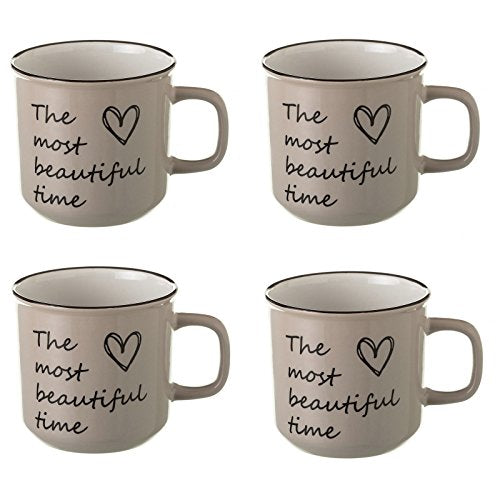 Taza mug romántica beige de cerámica para cocina France (Set de 4 tazas)