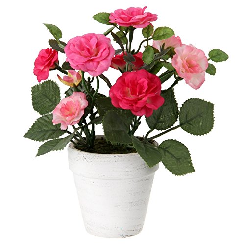 Planta Artificial Rosa Poliester en Maceta de Terracota.