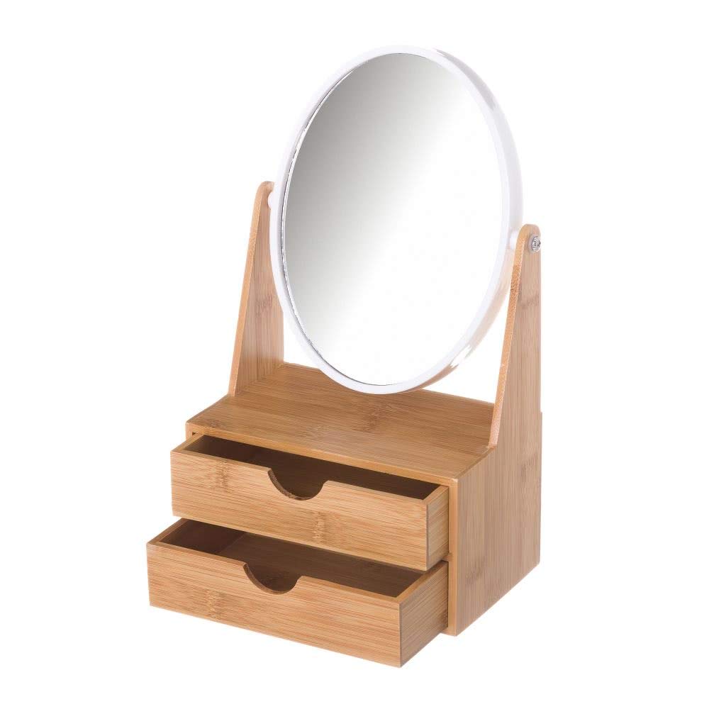 Espejo de 2 aumentos Blanco de bambú nórdico para Cuarto de baño Fantasy