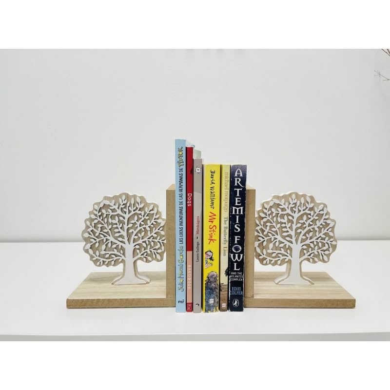 DAMDAM GO - Sujetalibros Decorativo Arbol de La Vida Madera Estilo Nórdico 2 Unidades