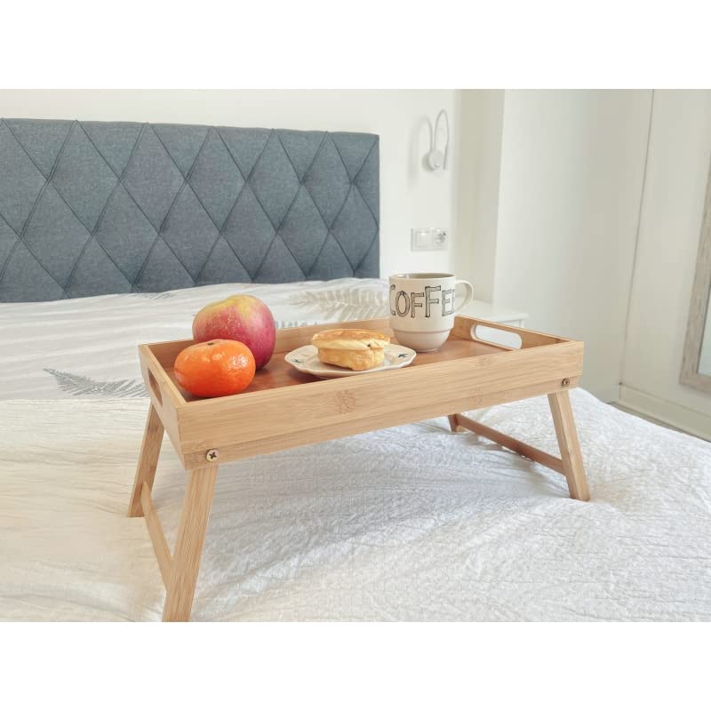 Bandeja para Cama de bambú, mesita con Patas Plegables, Natural, 50 x 30 x 22 cm