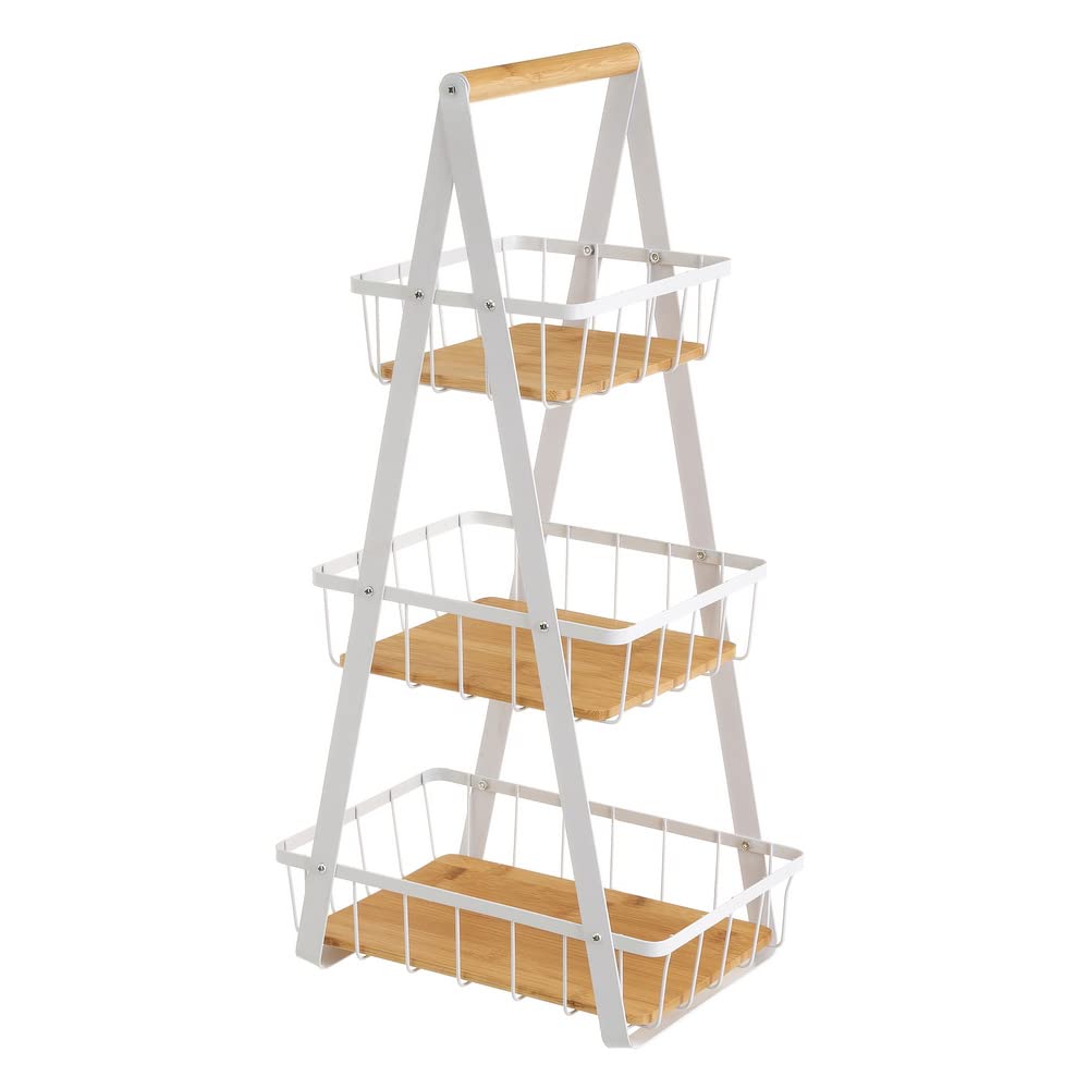 Estantería con 3 cestas de bambú y Metal Blanca de 30x20x60 cm