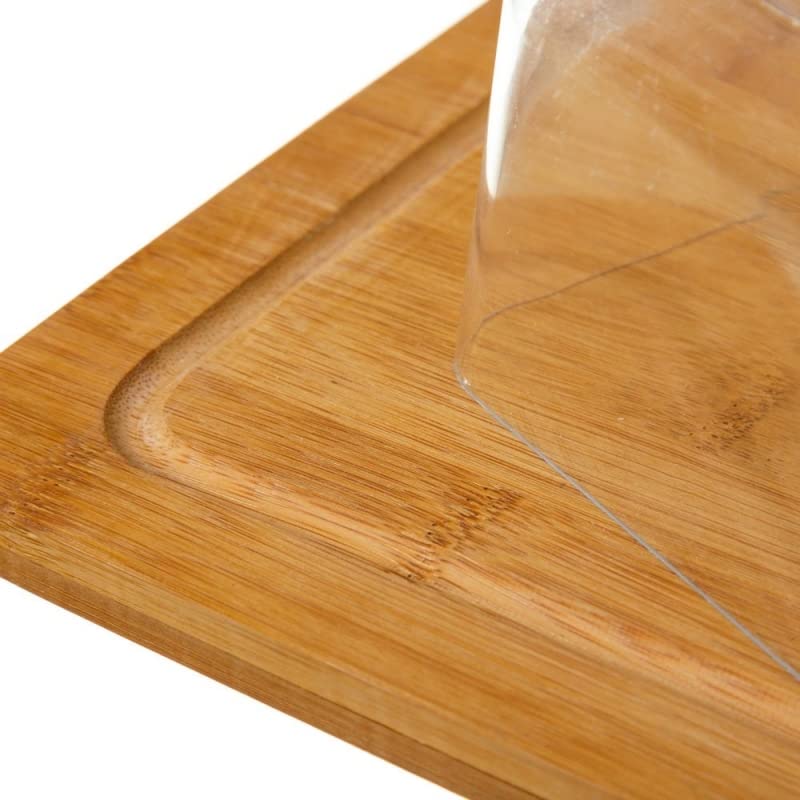 Bandeja Bambu Queso Quesera Aperitivos para Servir con Tapa metacrilato 24x18,5x6,6 cm (Rectangular)
