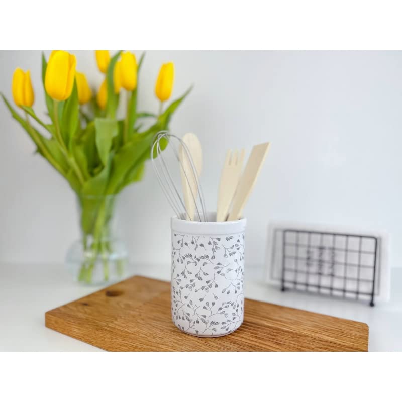 Salero y Azucarero de Cocina de Cerámica con Tapa de Madera Diseños Originales - Flores