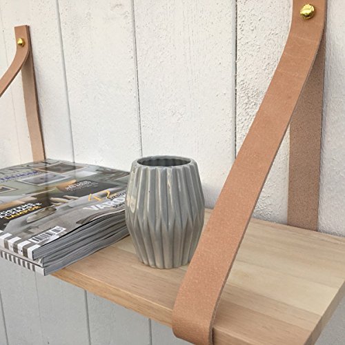 Etagere murale bois sangle en cuir Hubsch