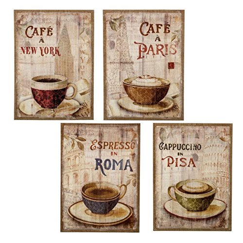 Pack 4 Cuadro Vintage café Ciudades Lino-MDF