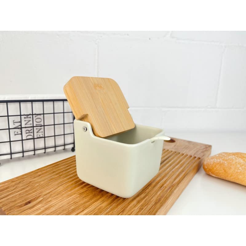 Salero y azucarero Cocina Negro Ceramica con Tapa Madera para Cocina Factory