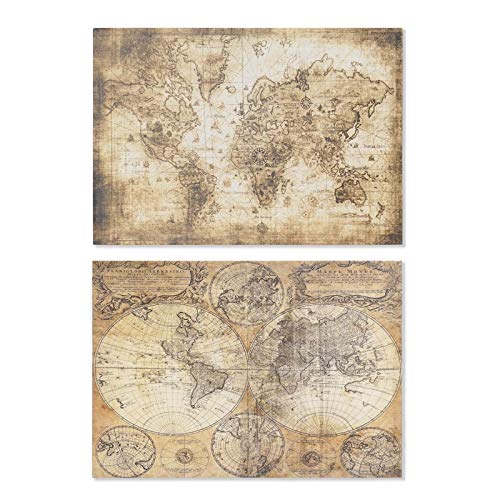 Set 2 Cuadro Lienzo Mapa Mundo 70x50 cm