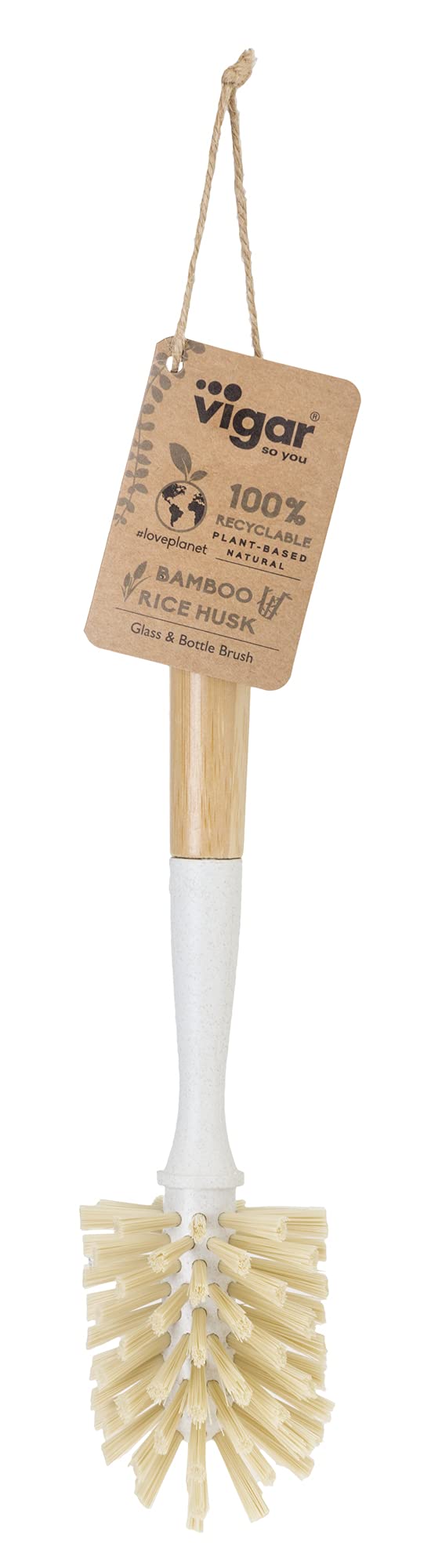 Vigar - Cepillo Limpia Biberones, Botellas y Vasos - Accesorio de Limpieza Multiusos - Colección Zeroline - Con Palo de Bambú y Cerdas de Nylon - Gris