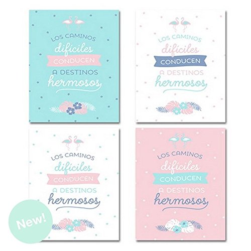 Pack 4 cuadro fotoimpresión flamencos lienzo con frases 40 x 50 cm