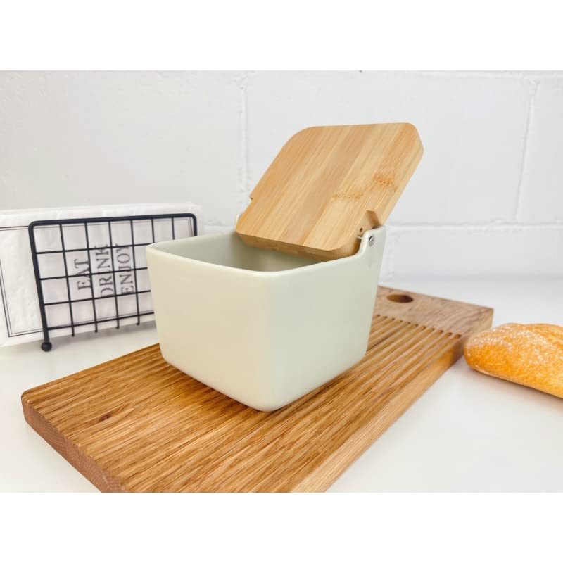 Salero Cocina Negro Ceramica con Tapa Madera para Cocina Factory