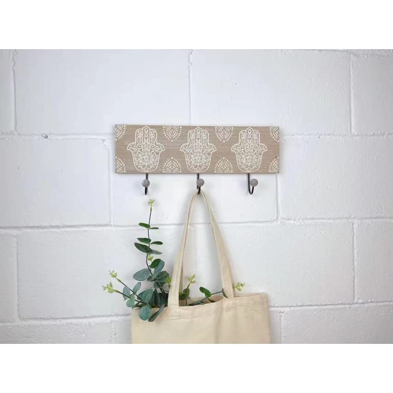 Perchero de Pared Madera de 3 Colgantes Mano Fatima