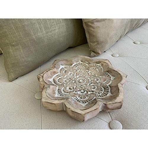 Bandeja vaciabolsillos de Madera Mango Mandala Floral, Oscuro, 22X22X4 CM
