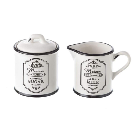 Azucarero y lechera de cerámica negra vintage para cocina France