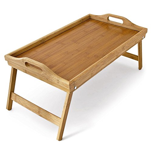 Bandeja para Cama de bambú, mesita con Patas Plegables, Natural, 50 x 30 x 22 cm